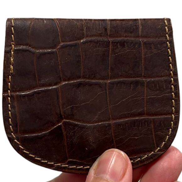 VTG Fiocchi Italy Cognac Croc Embossed Leather coin wallet money bills SLGs - Picture 1 of 6